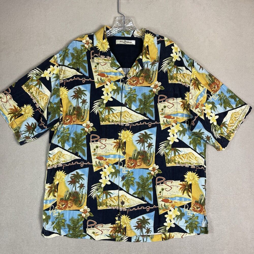 Tommy Bahama Shirt Mens Large Multicolor Hawaiian Palm Springs California Silk